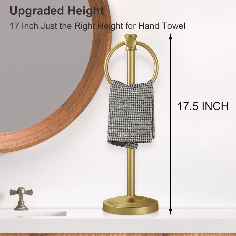 Hoimpro 17 Inch Stand Hand Towel Holder Towel Bar Towel Hanging Ring, Free Standing Floor Hand Towel Rack Storage for Bathroom Kitchen Vanity Countertops, Hardware Accessories(Brushed Gold) - Image 3